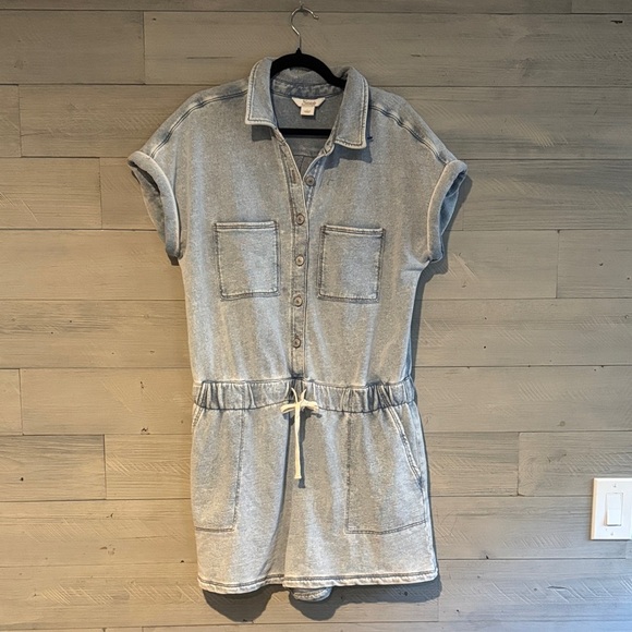 Naturalizer Light Blue Button-Up Romper - Picture 2 of 9